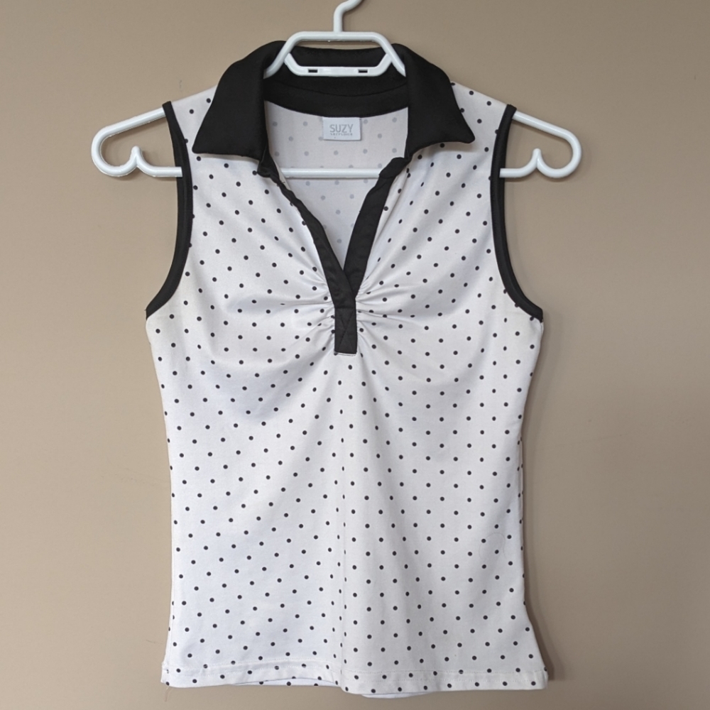 Suzy Shier - Vintage Polka Dot Polo Shirt Top